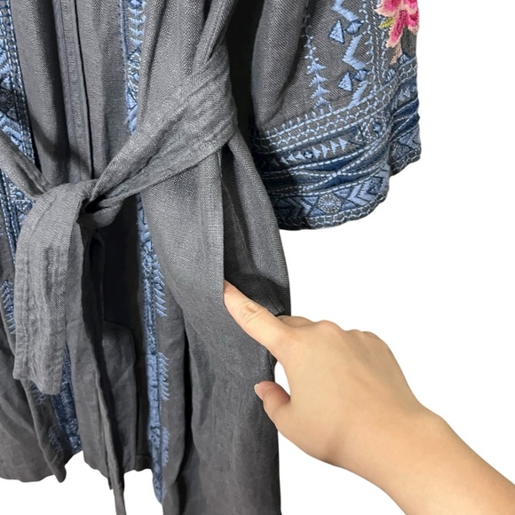 Johnny Was Davis Coat Size M Voltage Linen Embroidered Belted Boho Duster - Picture 8 of 14